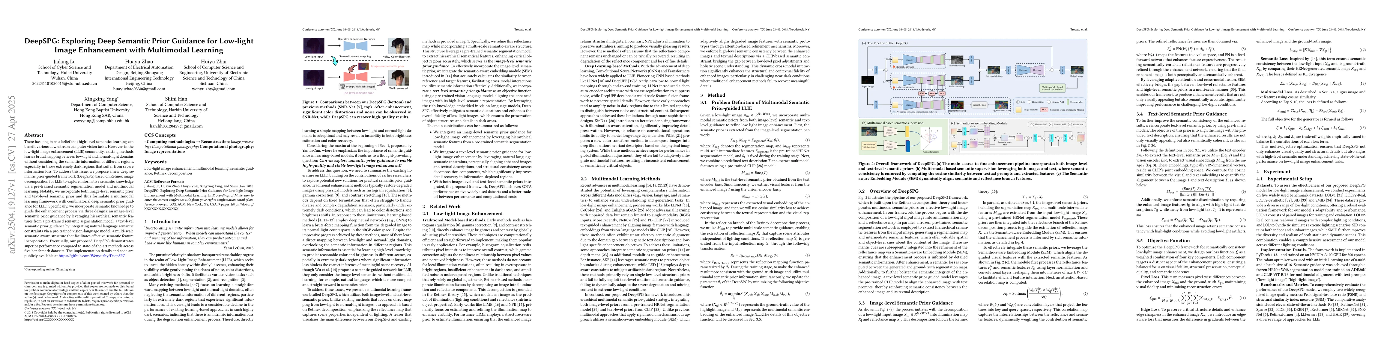 Thumbnail for DeepSPG: Exploring Deep Semantic Prior Guidance for Low-light Image
  Enhancement with Multimodal Learning