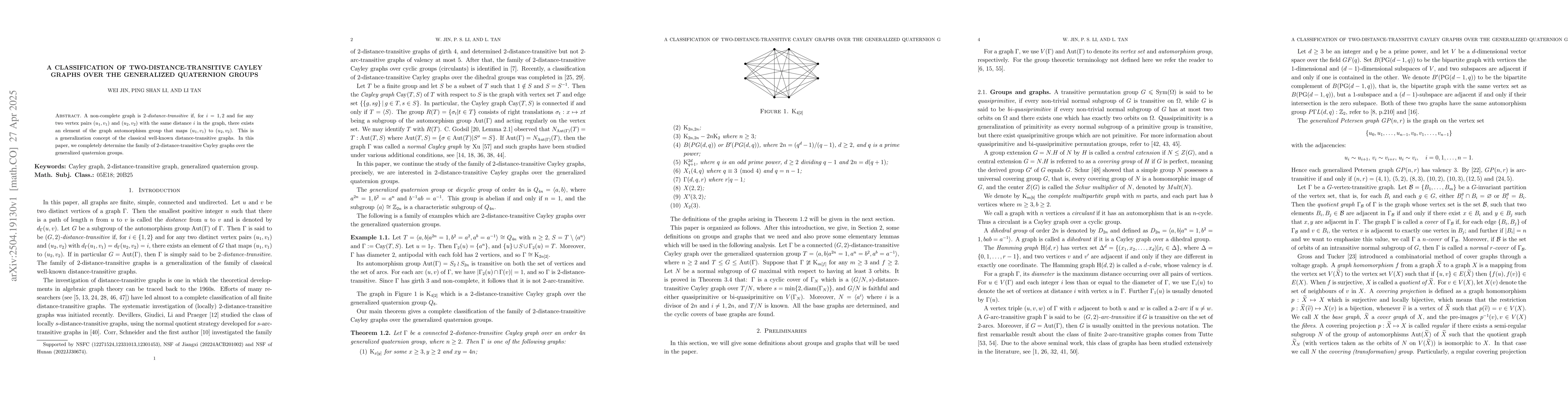 Thumbnail for A classification of two-distance-transitive Cayley graphs over the
  generalized quaternion groups