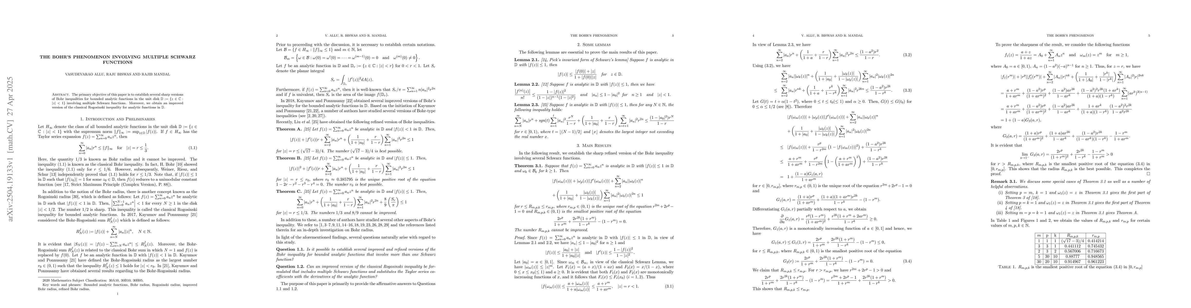 Thumbnail for The Bohr's Phenomenon involving multiple Schwarz functions