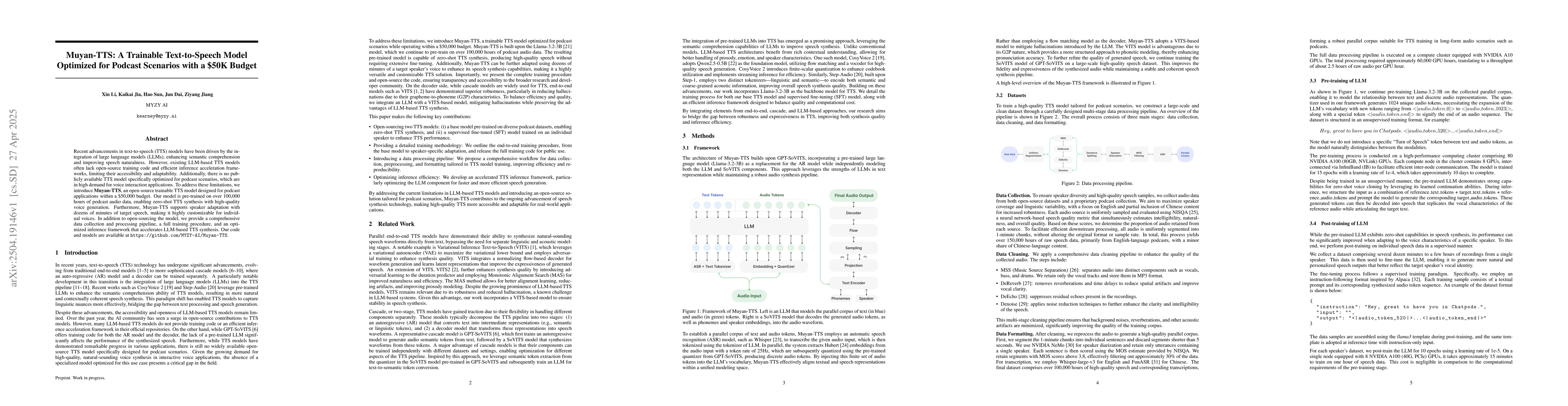 Thumbnail for Muyan-TTS: A Trainable Text-to-Speech Model Optimized for Podcast
  Scenarios with a $50K Budget