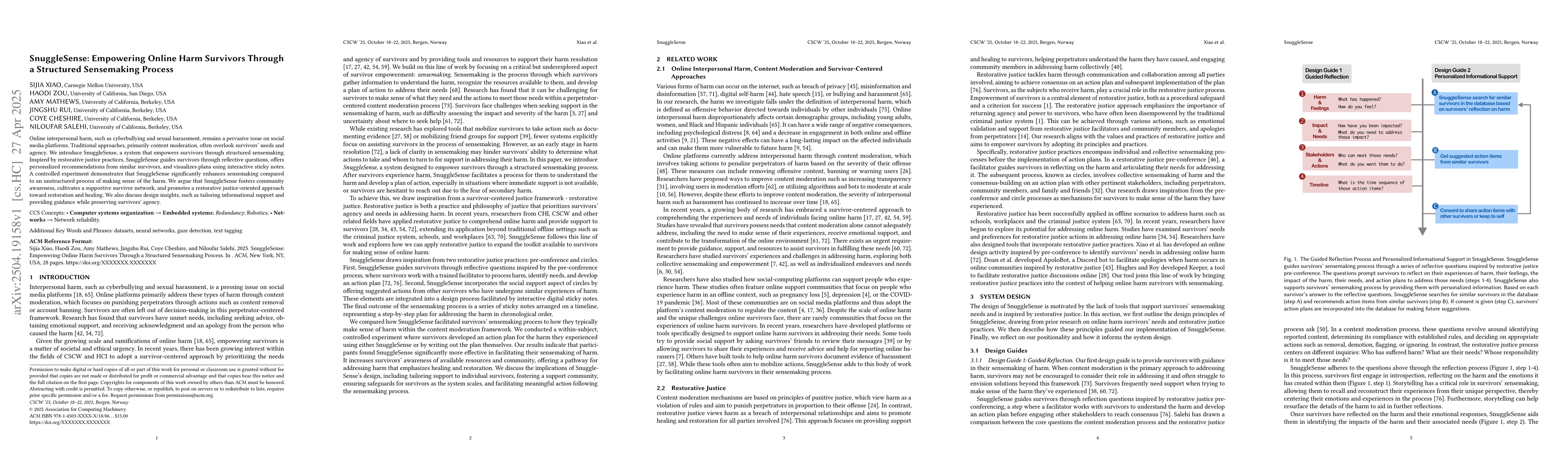 Thumbnail for SnuggleSense: Empowering Online Harm Survivors Through a Structured
  Sensemaking Process