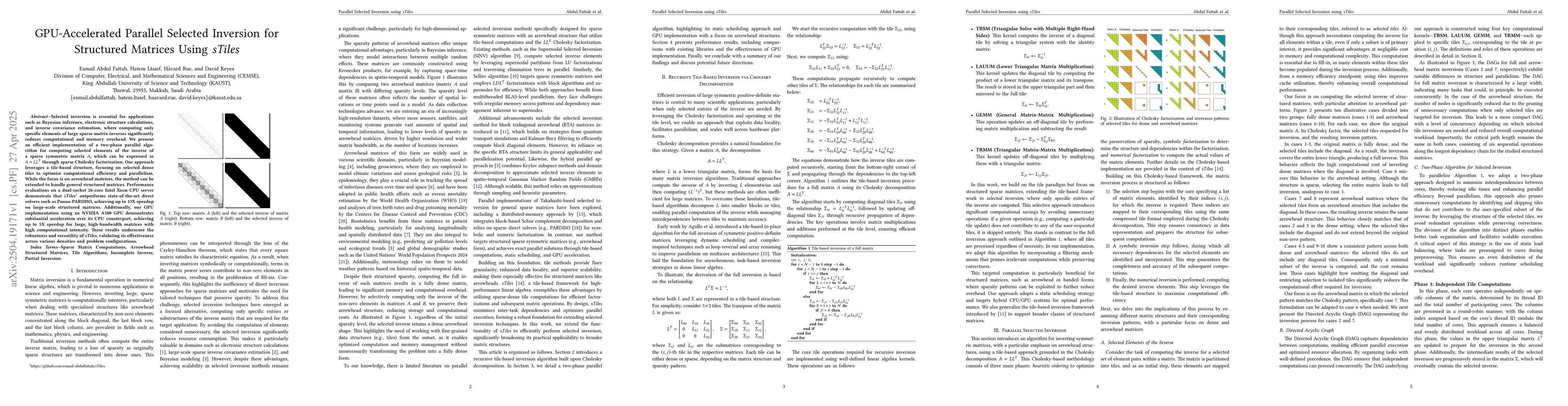 Thumbnail for GPU-Accelerated Parallel Selected Inversion for Structured Matrices
  Using sTiles
