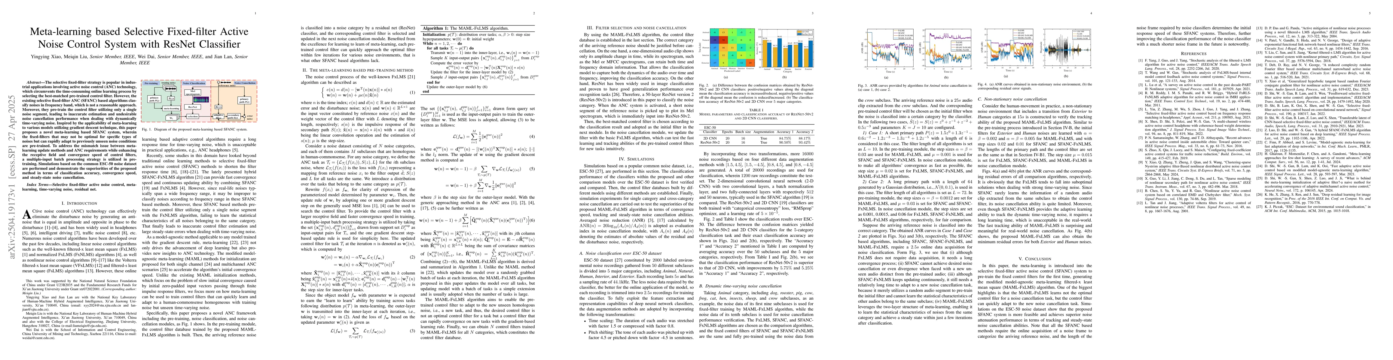 Thumbnail for Meta-learning based Selective Fixed-filter Active Noise Control System
  with ResNet Classifier