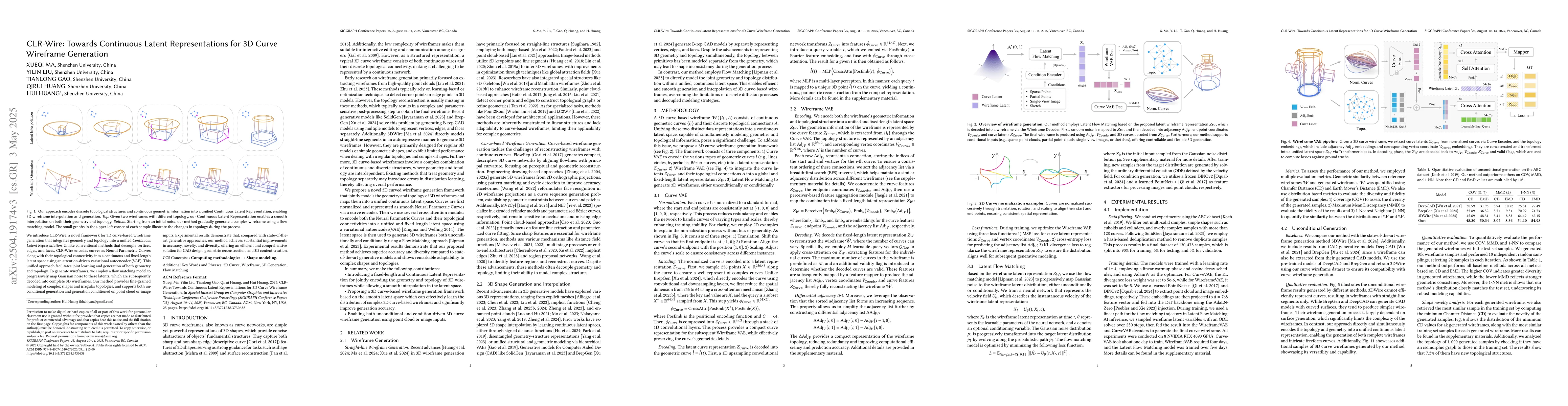 Thumbnail for CLR-Wire: Towards Continuous Latent Representations for 3D Curve
  Wireframe Generation