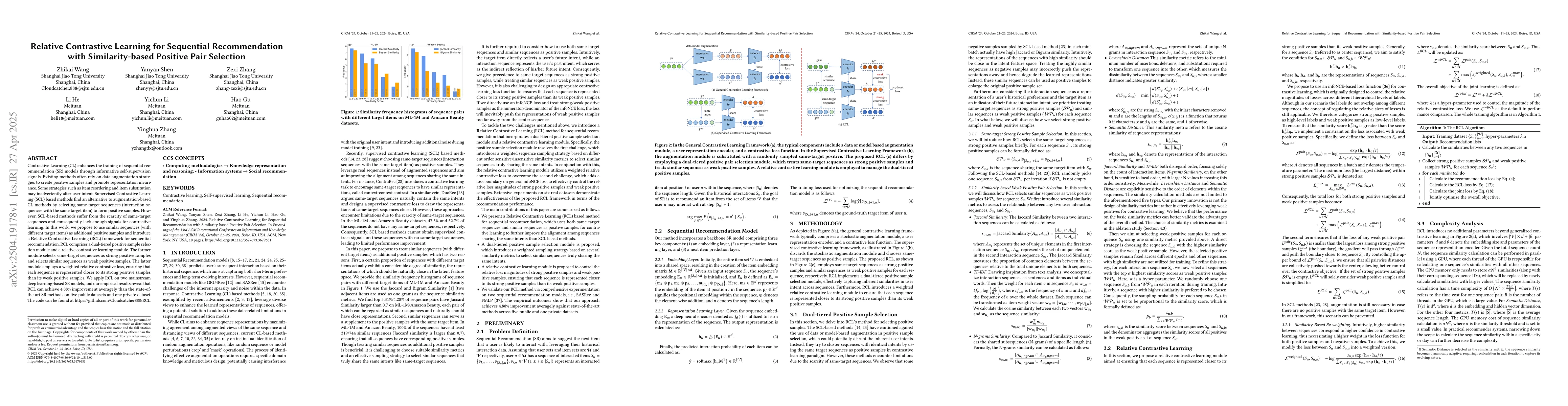Thumbnail for Relative Contrastive Learning for Sequential Recommendation with
  Similarity-based Positive Pair Selection