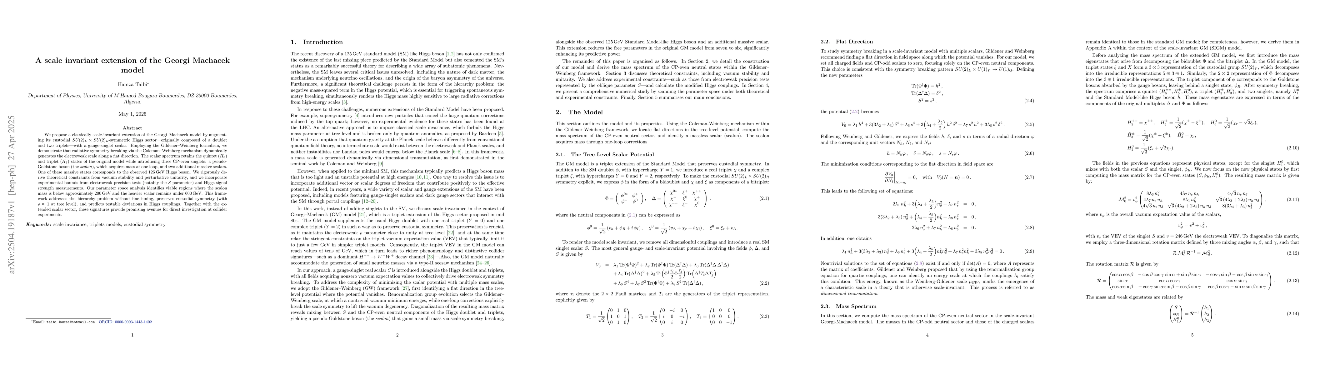 Thumbnail for A scale invariant extension of the Georgi Machacek model