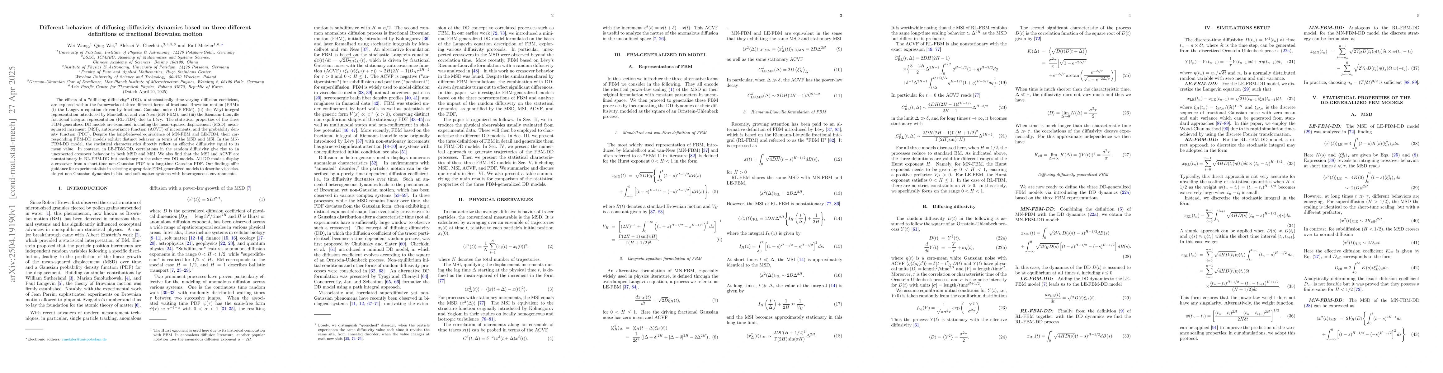 Thumbnail for Different behaviors of diffusing diffusivity dynamics based on three
  different definitions of fractional Brownian motion