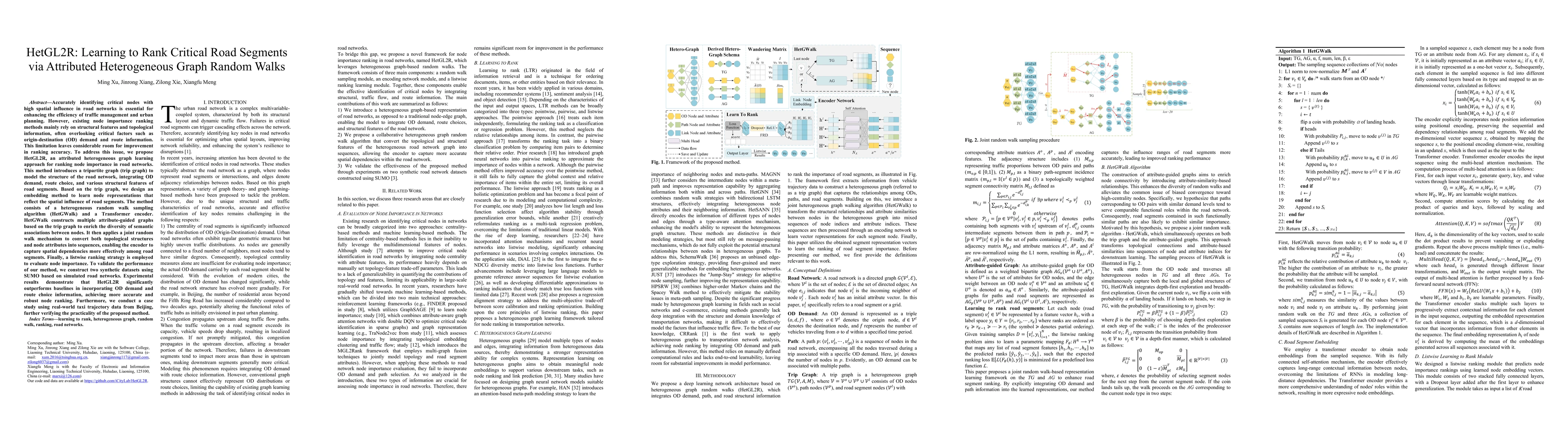 Thumbnail for HetGL2R: Learning to Rank Critical Road Segments via Attributed
  Heterogeneous Graph Random Walks