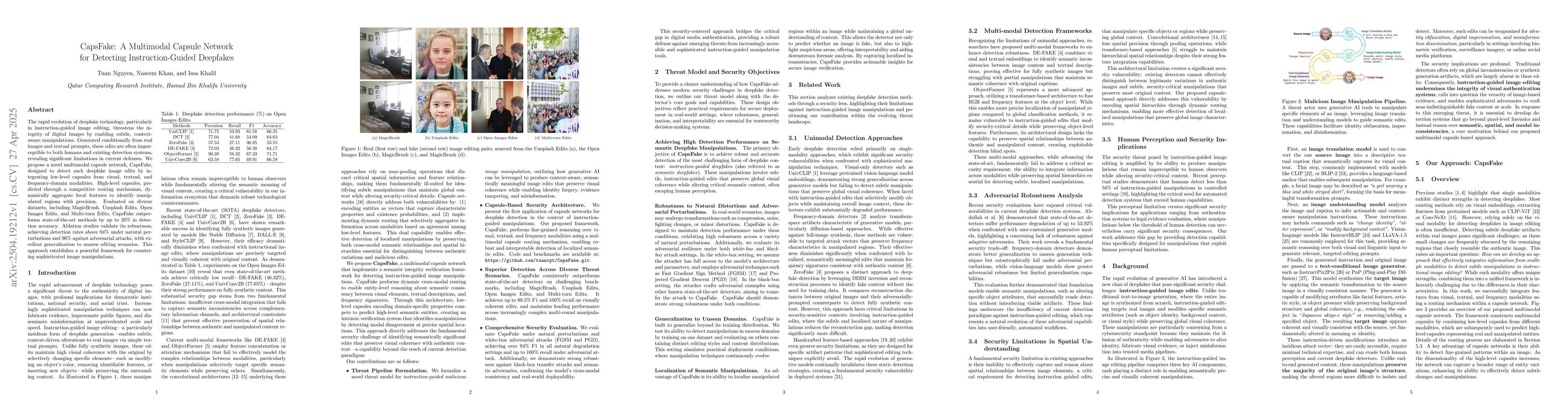 Thumbnail for CapsFake: A Multimodal Capsule Network for Detecting Instruction-Guided
  Deepfakes