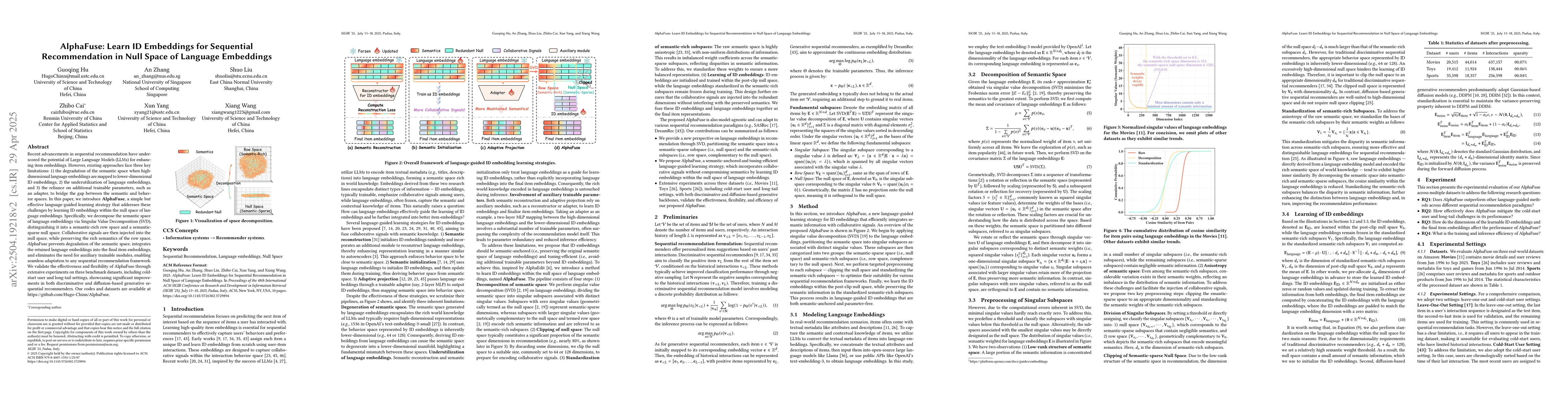 Thumbnail for AlphaFuse: Learn ID Embeddings for Sequential Recommendation in Null
  Space of Language Embeddings