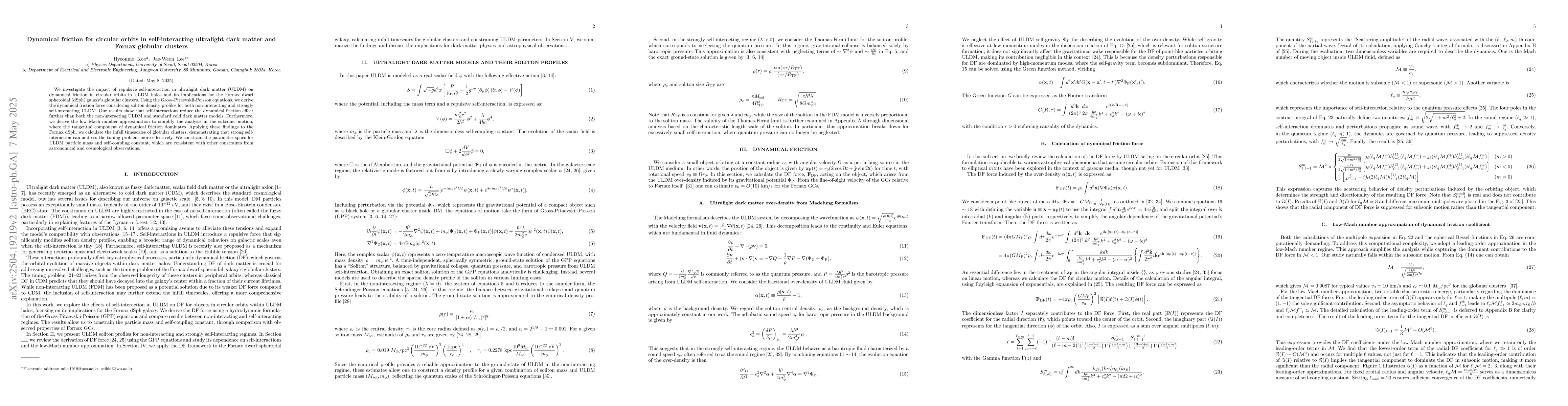 Thumbnail for Dynamical friction for circular orbits in self-interacting ultralight
  dark matter and Fornax globular clusters