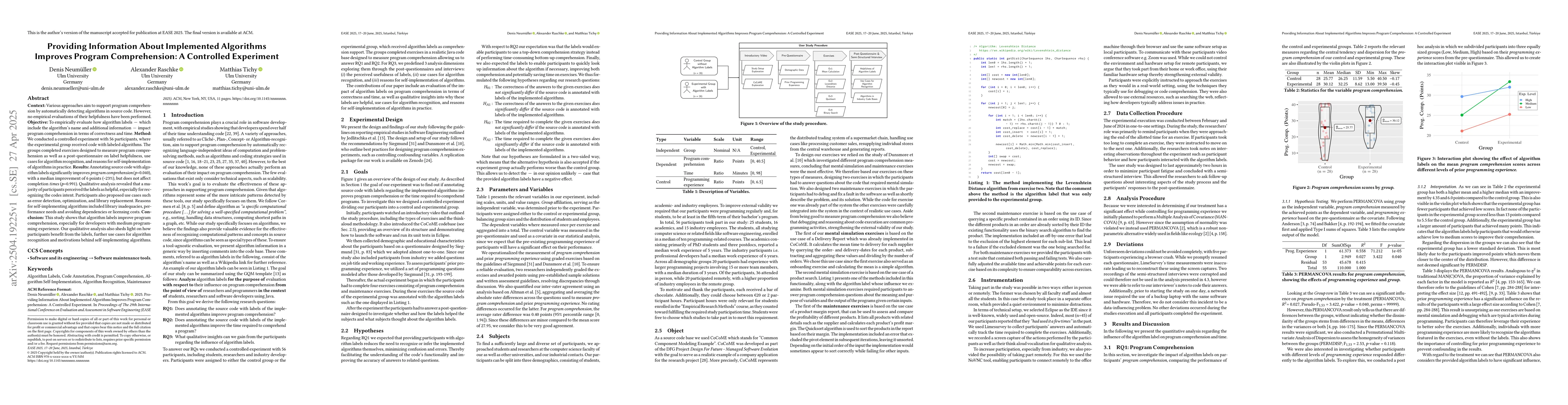 Thumbnail for Providing Information About Implemented Algorithms Improves Program
  Comprehension: A Controlled Experiment