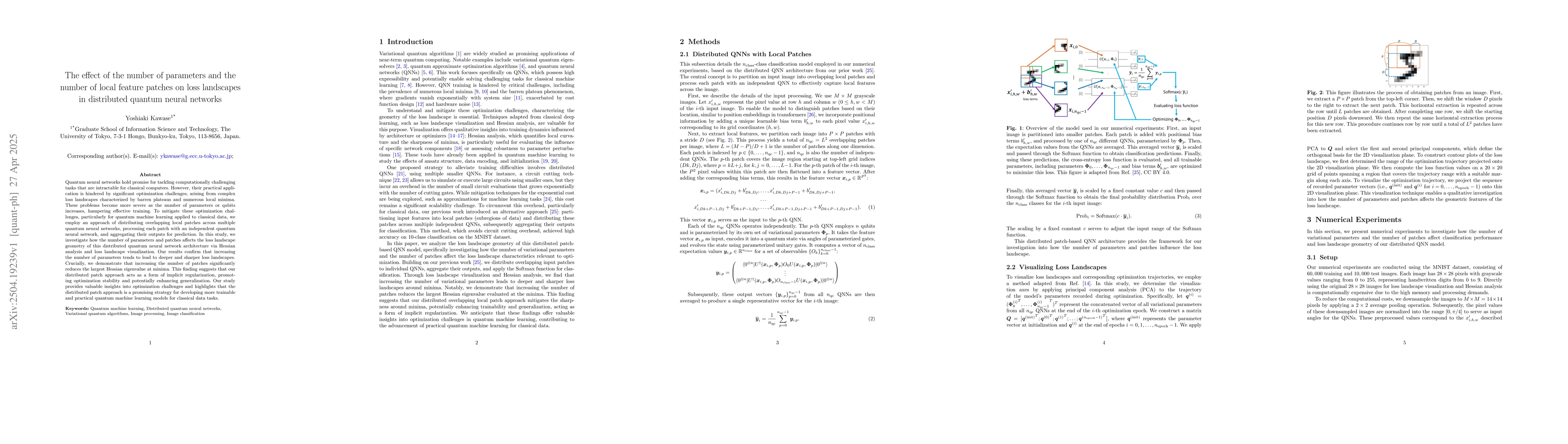 Thumbnail for The effect of the number of parameters and the number of local feature
  patches on loss landscapes in distributed quantum neural networks