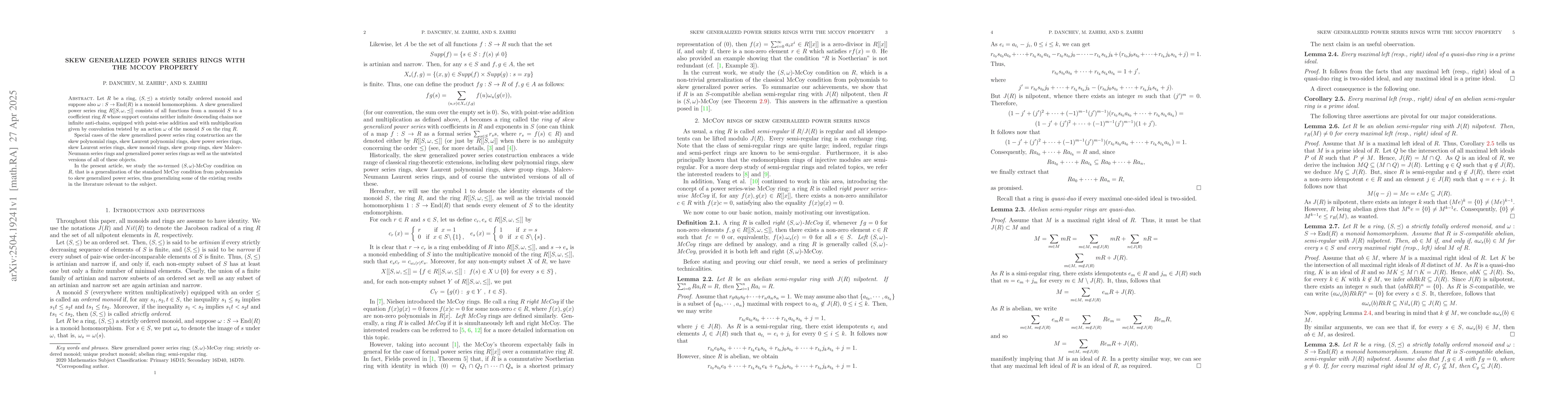 Thumbnail for Skew Generalized Power Series Rings With the McCoy Property