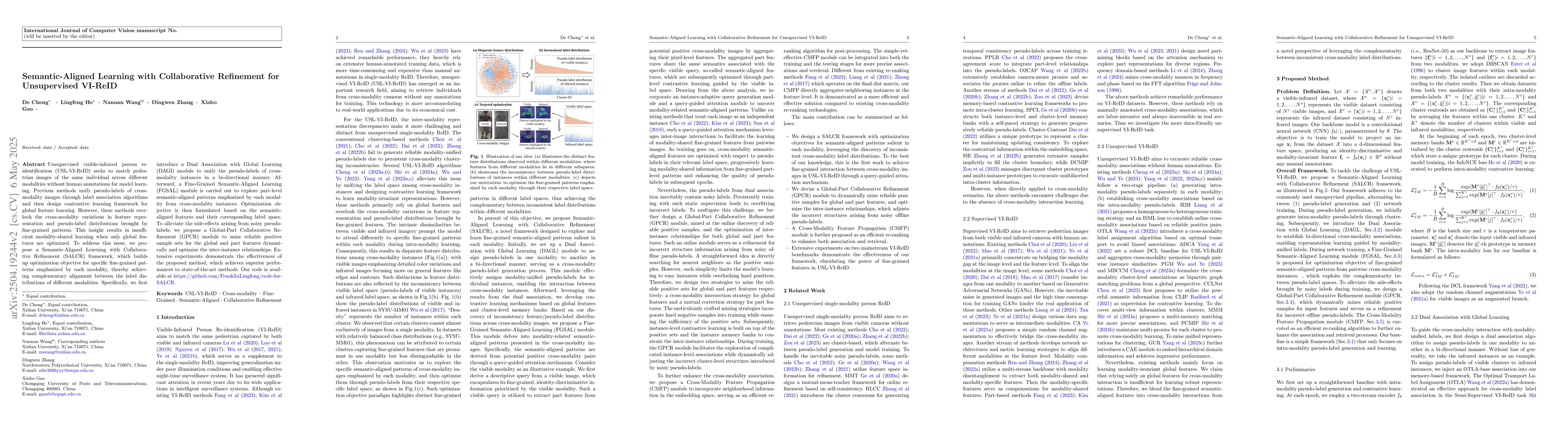 Thumbnail for Semantic-Aligned Learning with Collaborative Refinement for Unsupervised
  VI-ReID