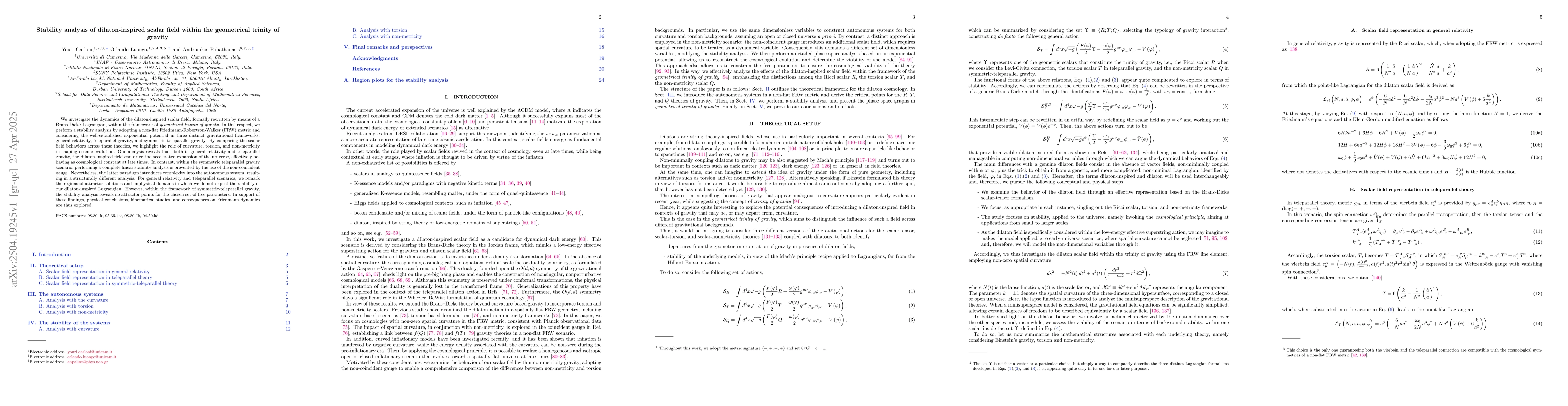 Thumbnail for Stability analysis of dilaton-inspired scalar field within the
  geometrical trinity of gravity