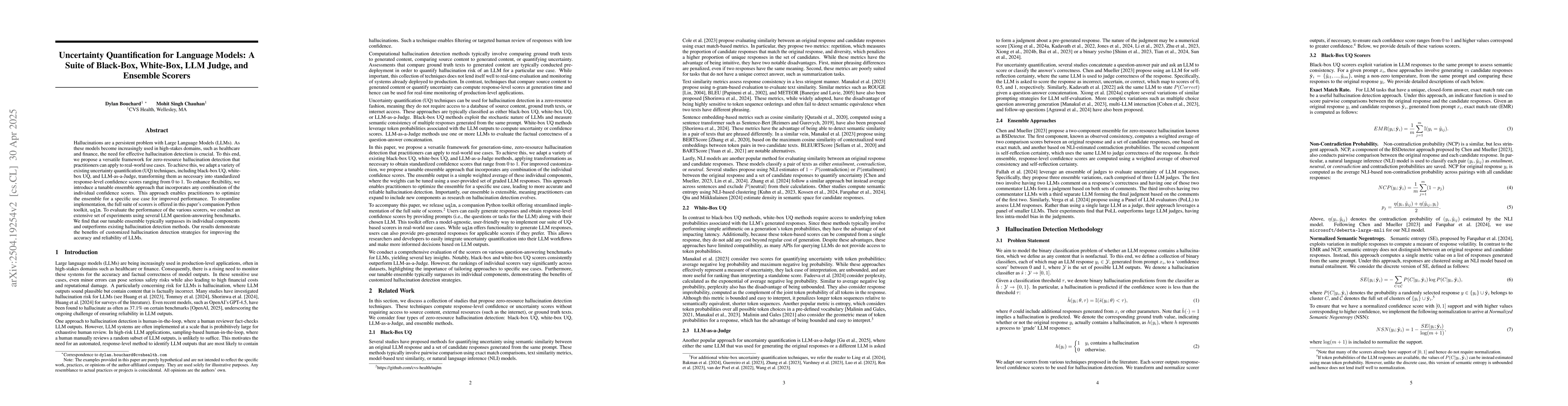 Thumbnail for Uncertainty Quantification for Language Models: A Suite of Black-Box,
  White-Box, LLM Judge, and Ensemble Scorers