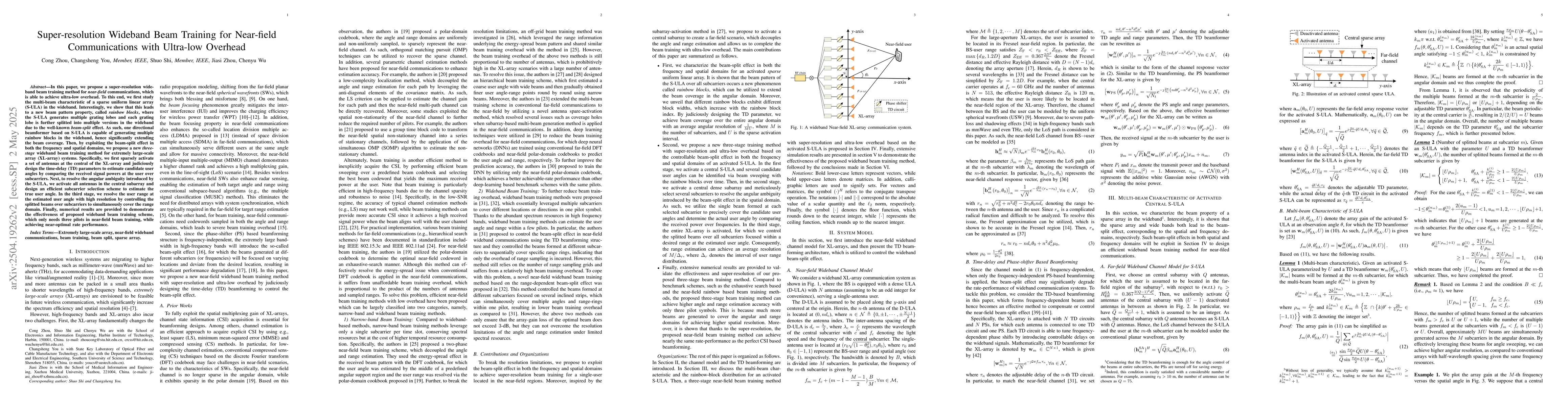 Thumbnail for Super-resolution Wideband Beam Training for Near-field Communications
  with Ultra-low Overhead