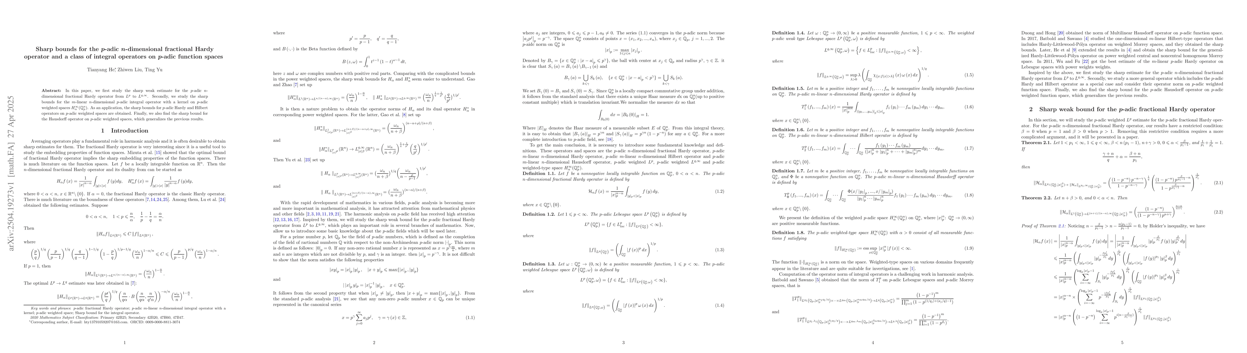Thumbnail for Sharp bounds for the $\boldsymbol{p}$-adic $\boldsymbol{n}$-dimensional
  fractional Hardy operator and a class of integral operators on
  $\boldsymbol{p}$-adic function spaces