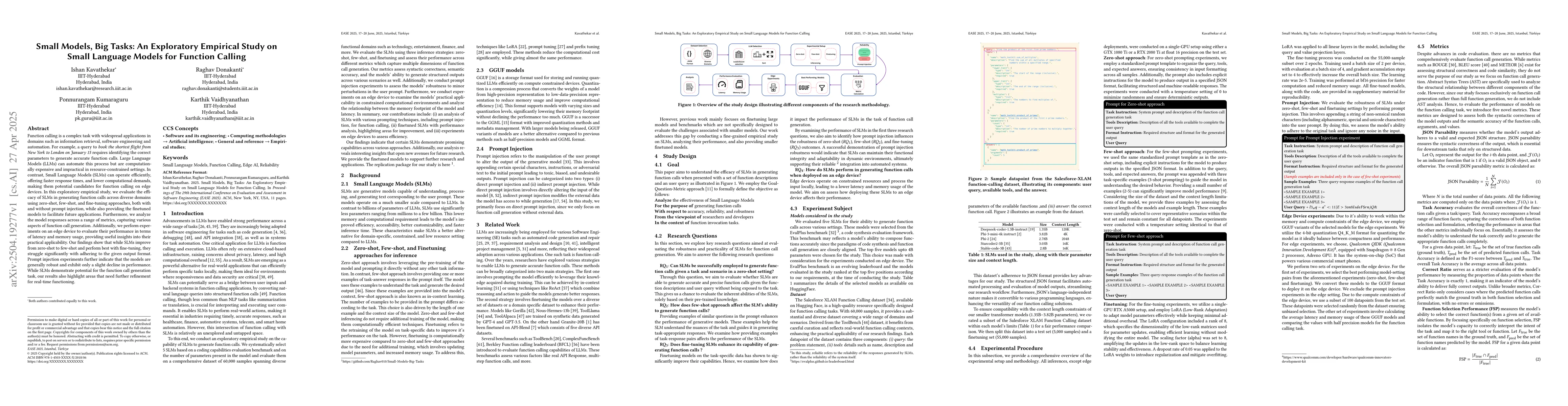 Thumbnail for Small Models, Big Tasks: An Exploratory Empirical Study on Small
  Language Models for Function Calling