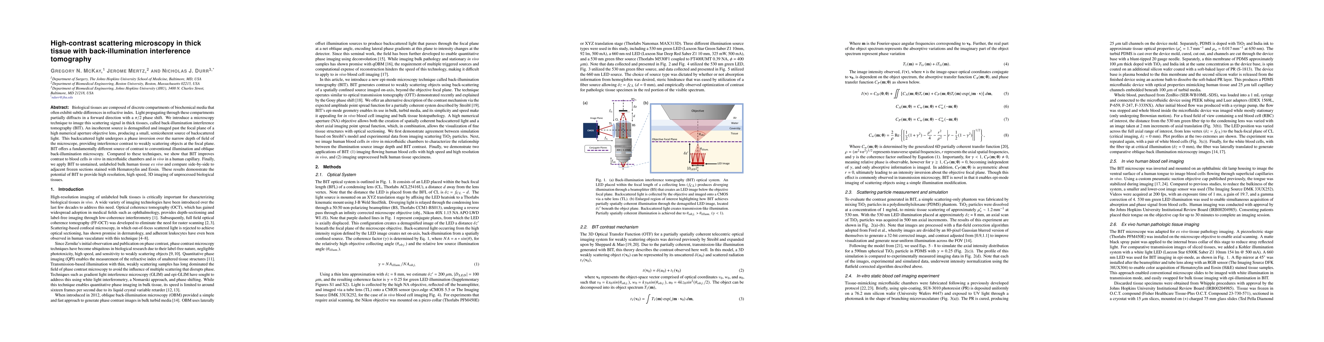Thumbnail for High-contrast scattering microscopy in thick tissue with
  back-illumination interference tomography
