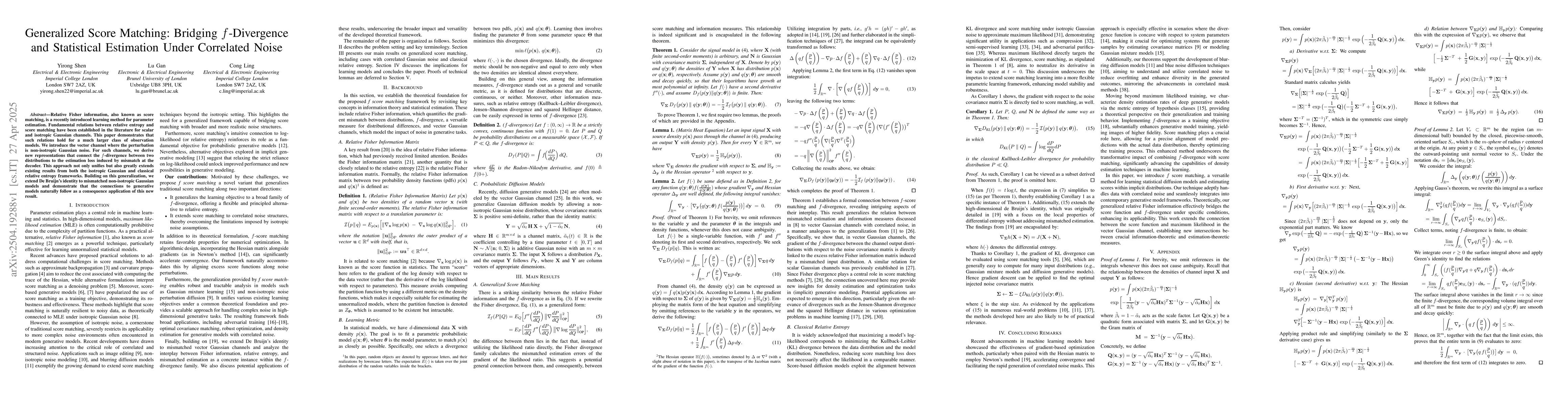 Thumbnail for Generalized Score Matching: Bridging $f$-Divergence and Statistical
  Estimation Under Correlated Noise