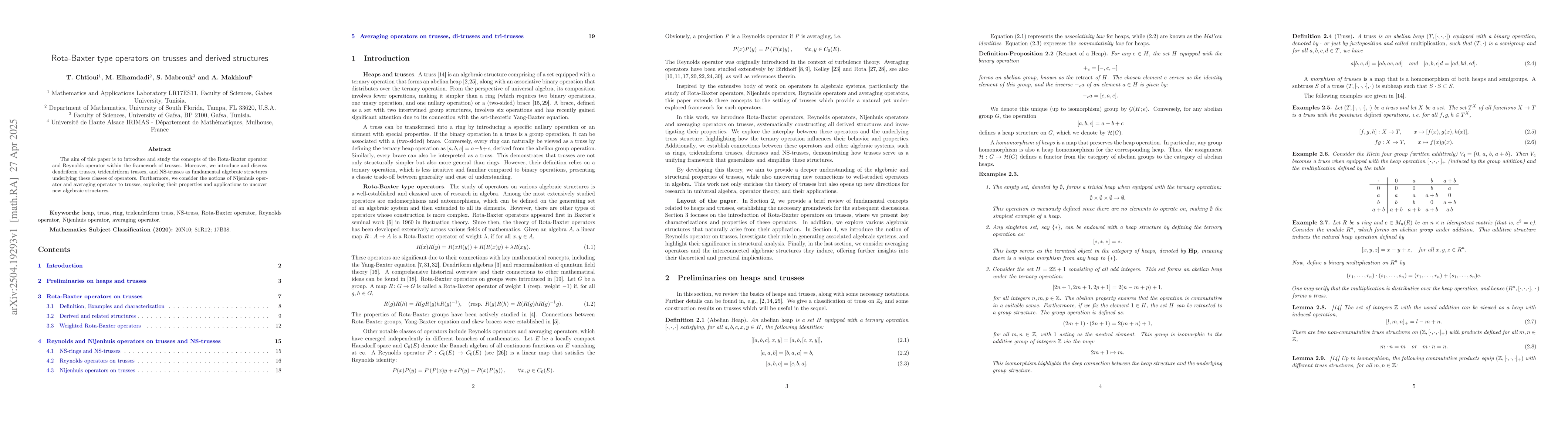 Thumbnail for Rota-Baxter type operators on trusses and derived structures