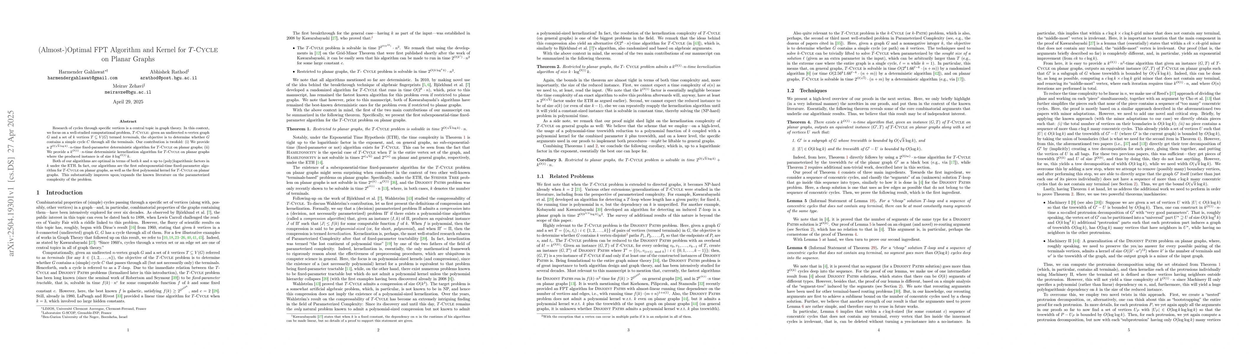 Thumbnail for (Almost-)Optimal FPT Algorithm and Kernel for $T$-Cycle on Planar Graphs