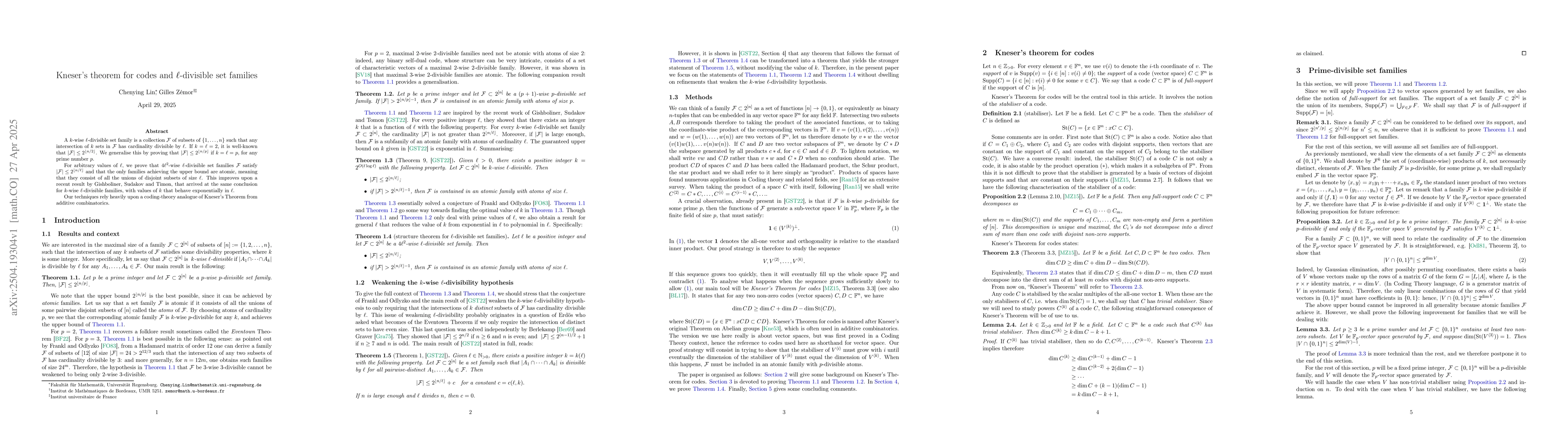 Thumbnail for Kneser's theorem for codes and $\ell$-divisible set families