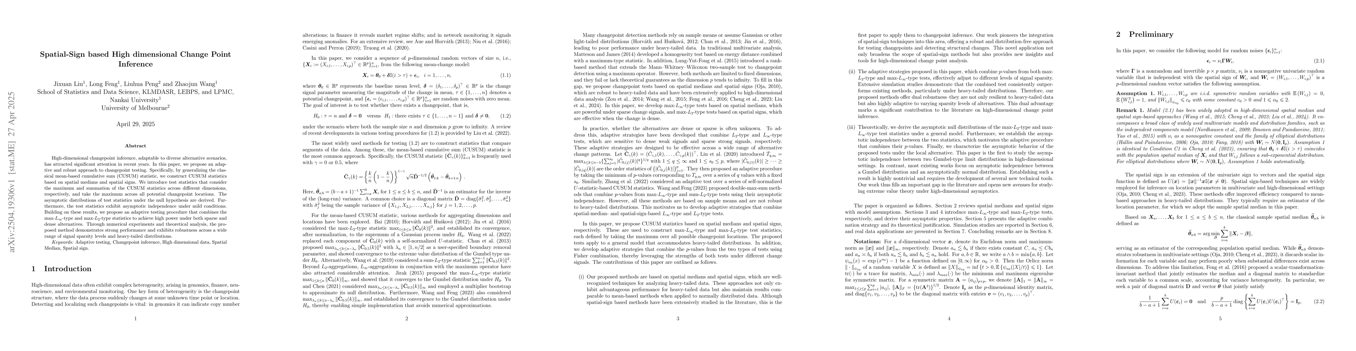 Thumbnail for Spatial-Sign based High dimensional Change Point Inference