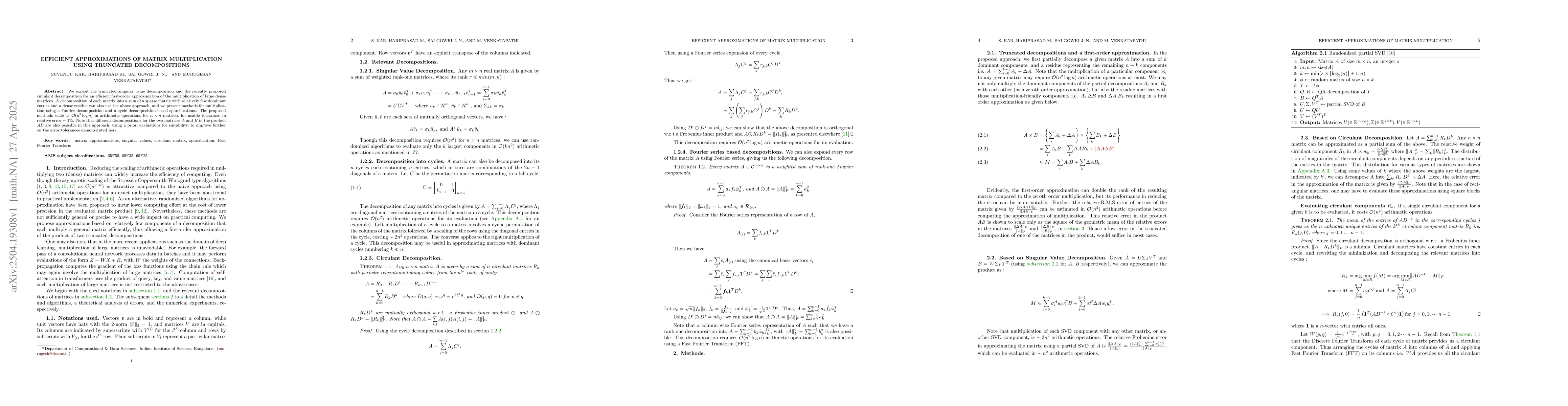 Thumbnail for Efficient approximations of matrix multiplication using truncated
  decompositions