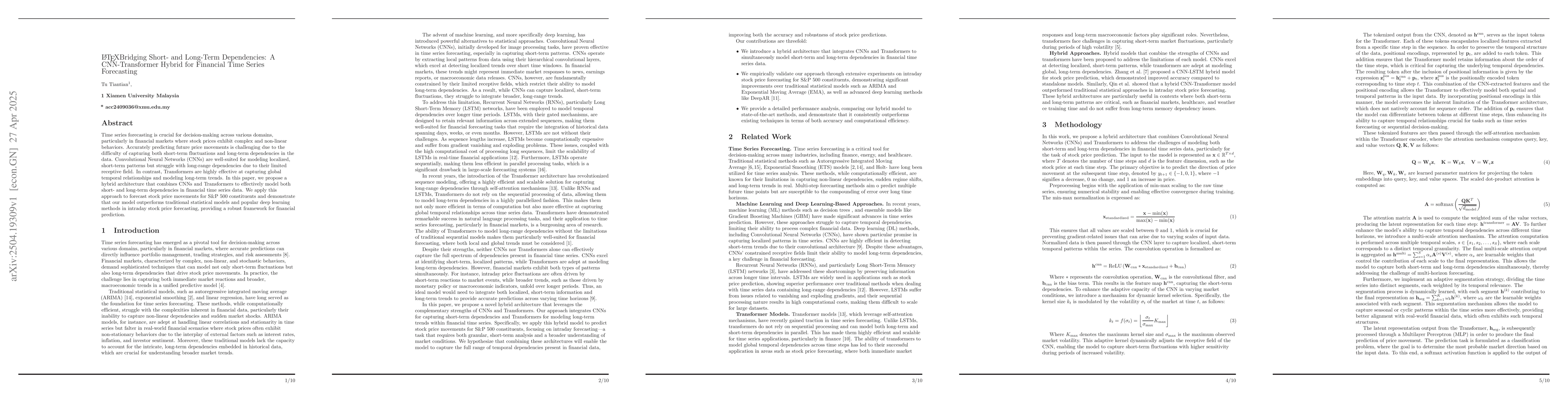 Thumbnail for Bridging Short- and Long-Term Dependencies: A CNN-Transformer Hybrid for
  Financial Time Series Forecasting