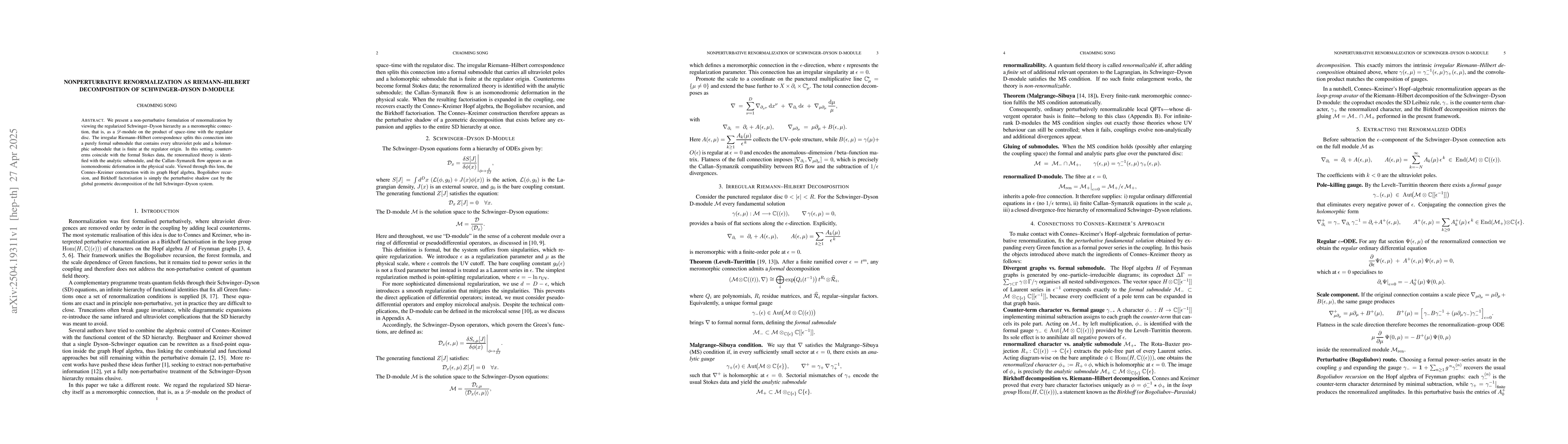 Thumbnail for Nonperturbative Renormalization as Riemann-Hilbert Decomposition of
  Schwinger-Dyson D-Module