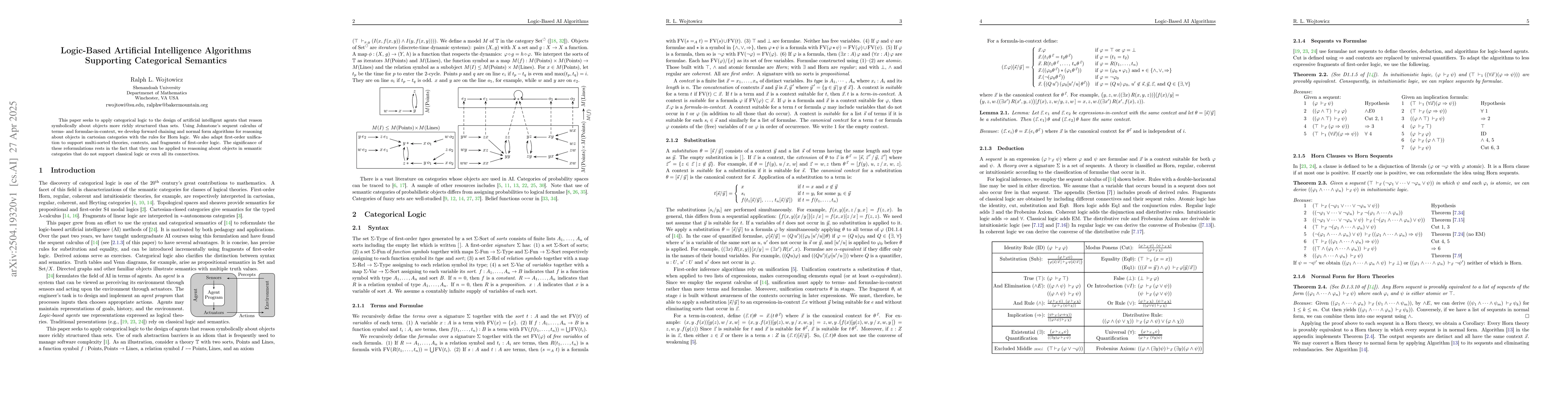 Thumbnail for Logic-Based Artificial Intelligence Algorithms Supporting Categorical
  Semantics