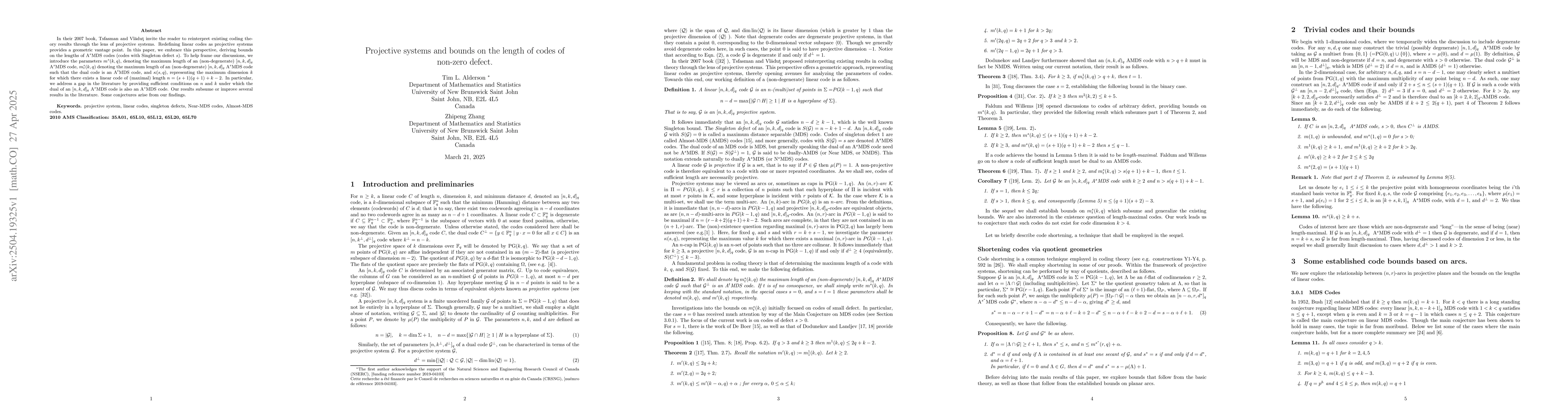 Thumbnail for Projective systems and bounds on the length of codes of non-zero defect