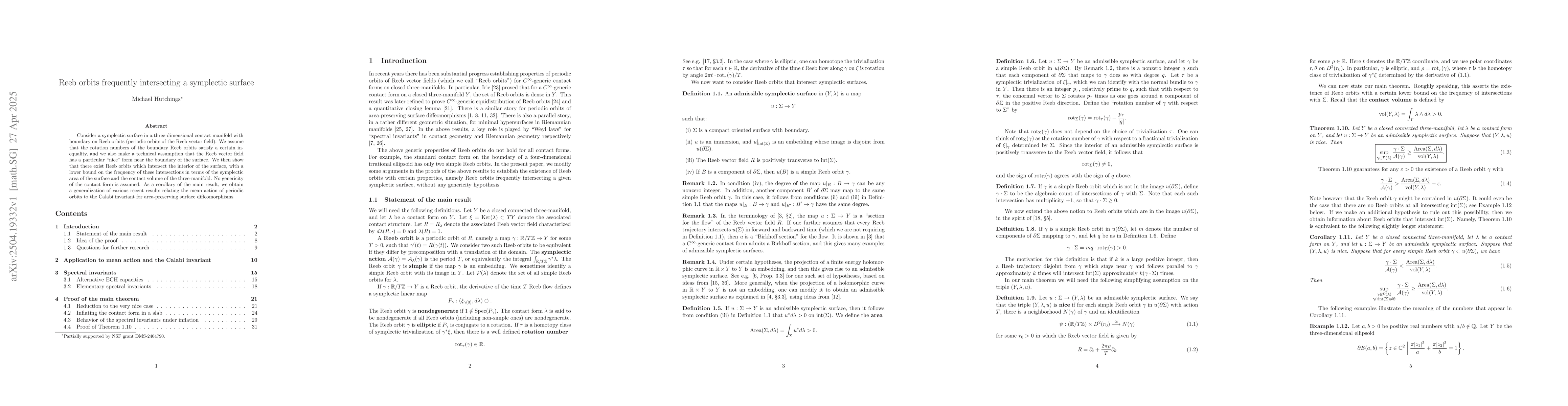 Thumbnail for Reeb orbits frequently intersecting a symplectic surface