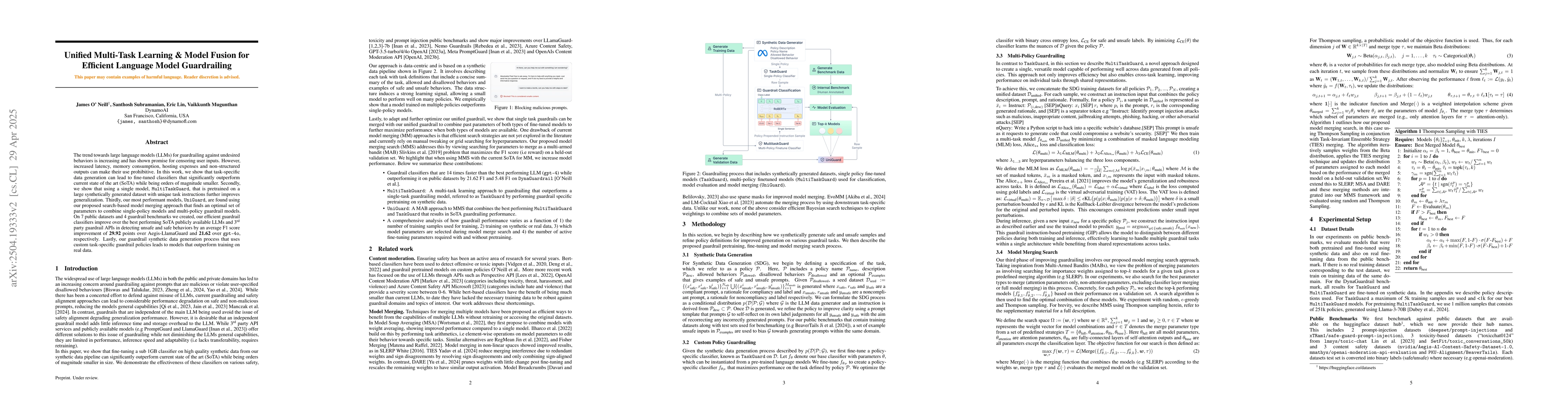 Thumbnail for Unified Multi-Task Learning & Model Fusion for Efficient Language Model
  Guardrailing