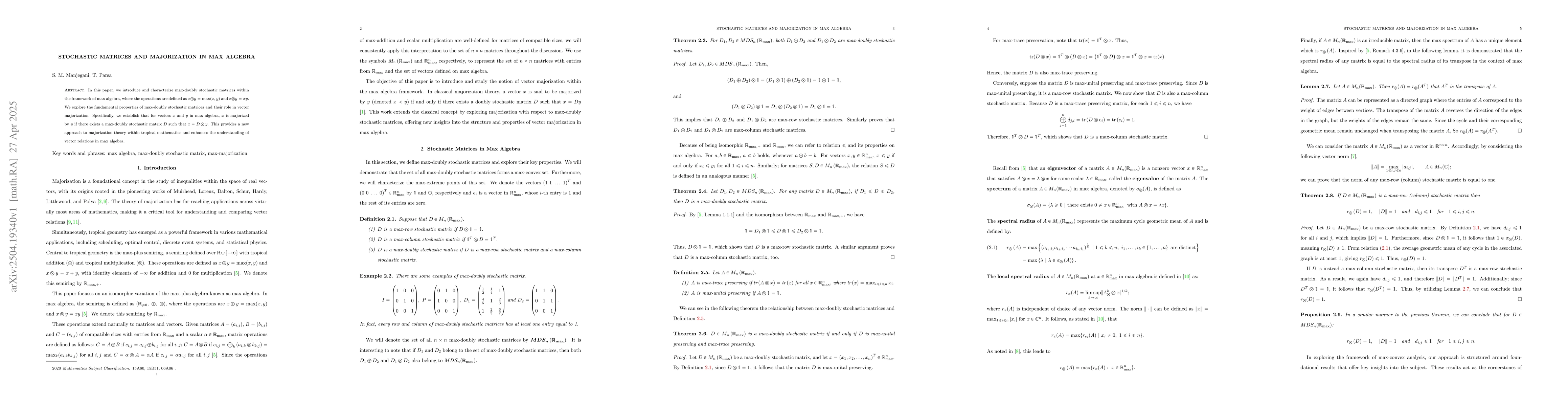 Thumbnail for Stochastic matrices and majorization in max algebra
