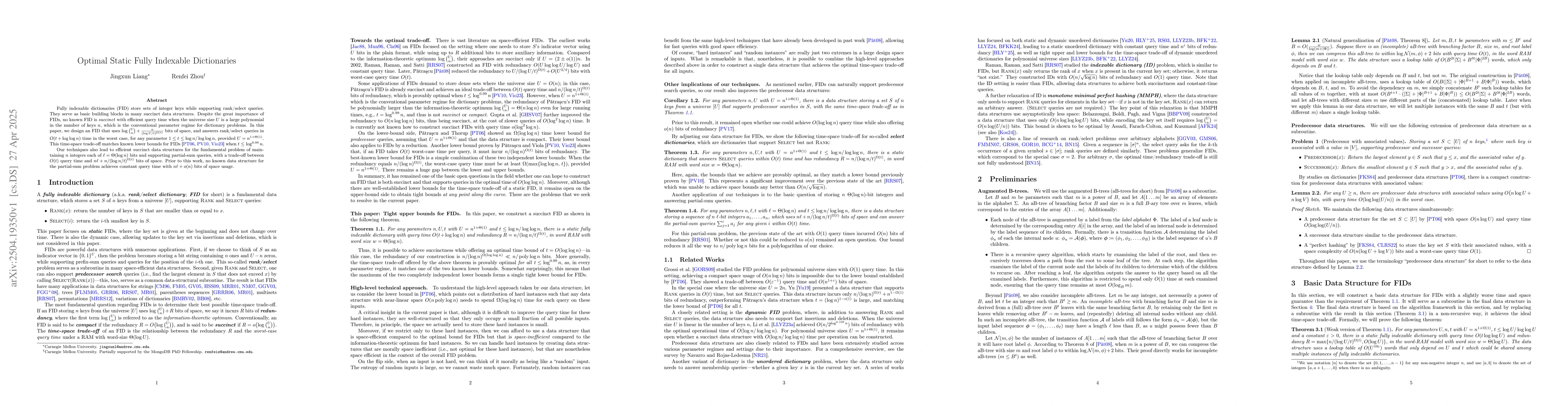 Thumbnail for Optimal Static Fully Indexable Dictionaries
