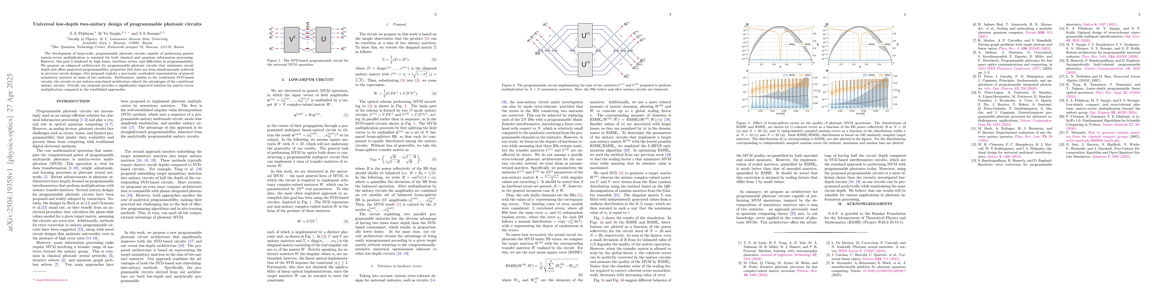 Thumbnail for Universal low-depth two-unitary design of programmable photonic circuits
