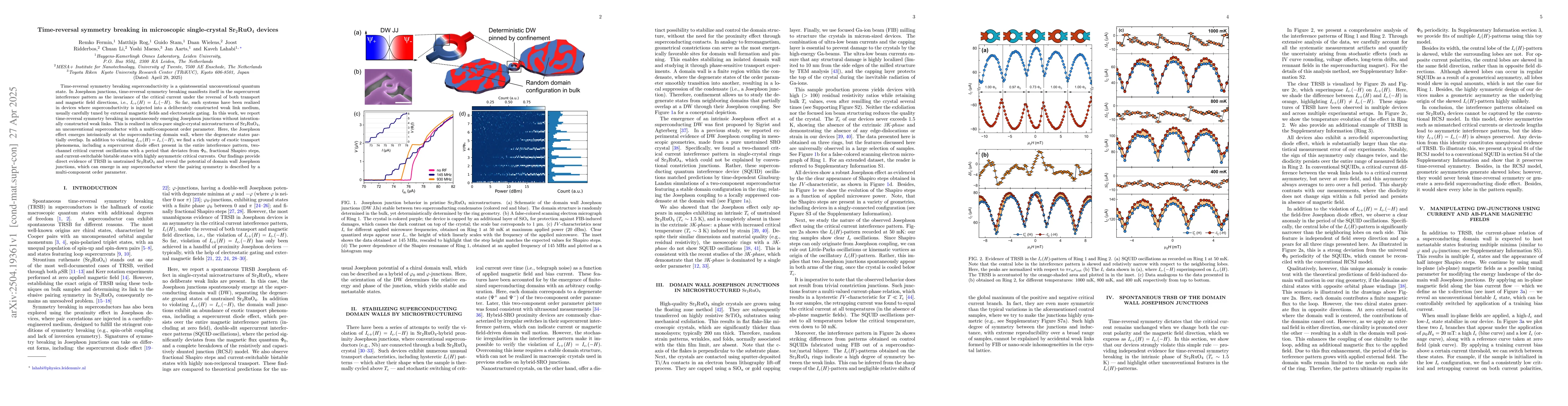 Thumbnail for Time-reversal symmetry breaking in microscopic single-crystal
  Sr$_2$RuO$_4$ devices