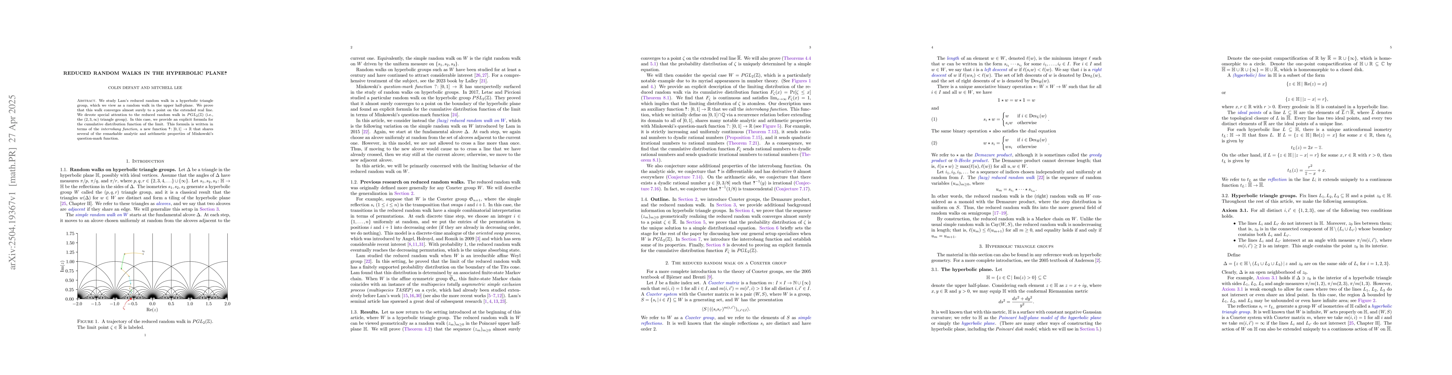 Thumbnail for Reduced Random Walks in the Hyperbolic
  Plane$\hspace{1pt}!\hspace{-3.8pt}?$