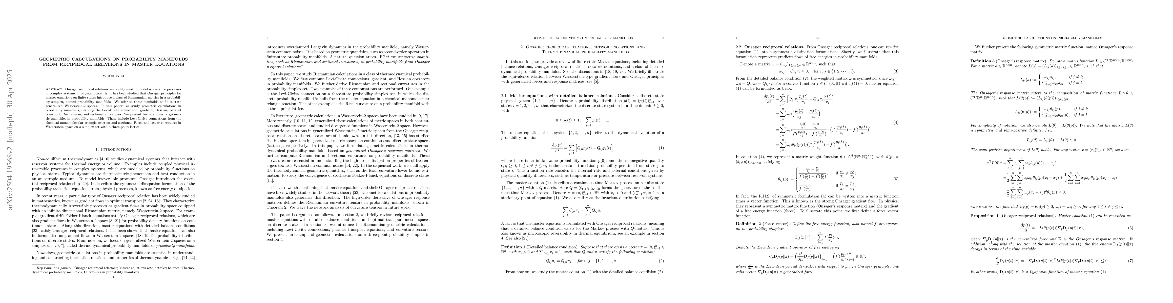 Thumbnail for Geometric calculations on probability manifolds from reciprocal
  relations in Master equations