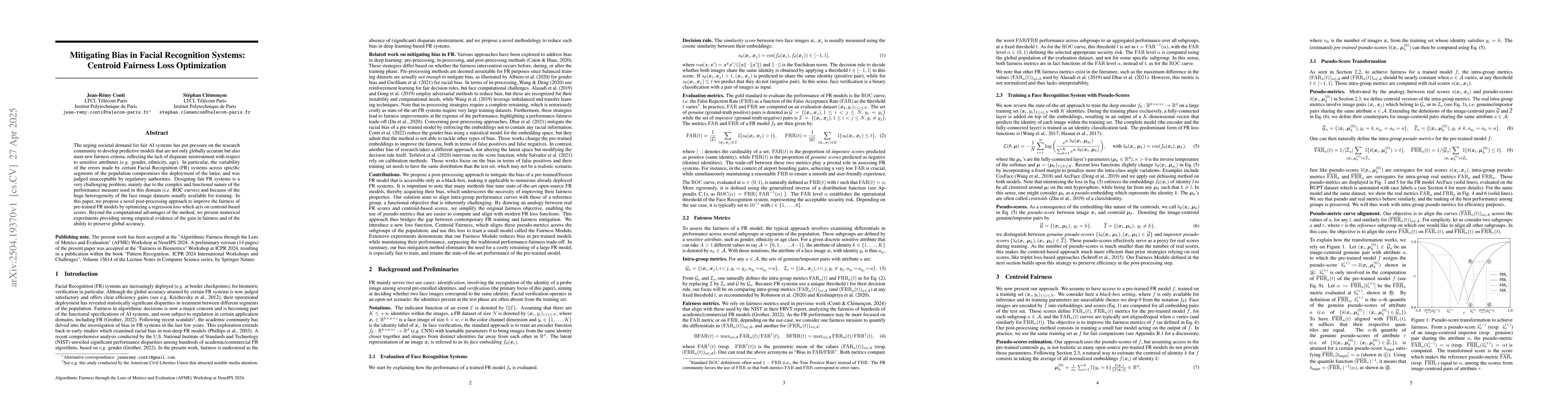 Thumbnail for Mitigating Bias in Facial Recognition Systems: Centroid Fairness Loss
  Optimization