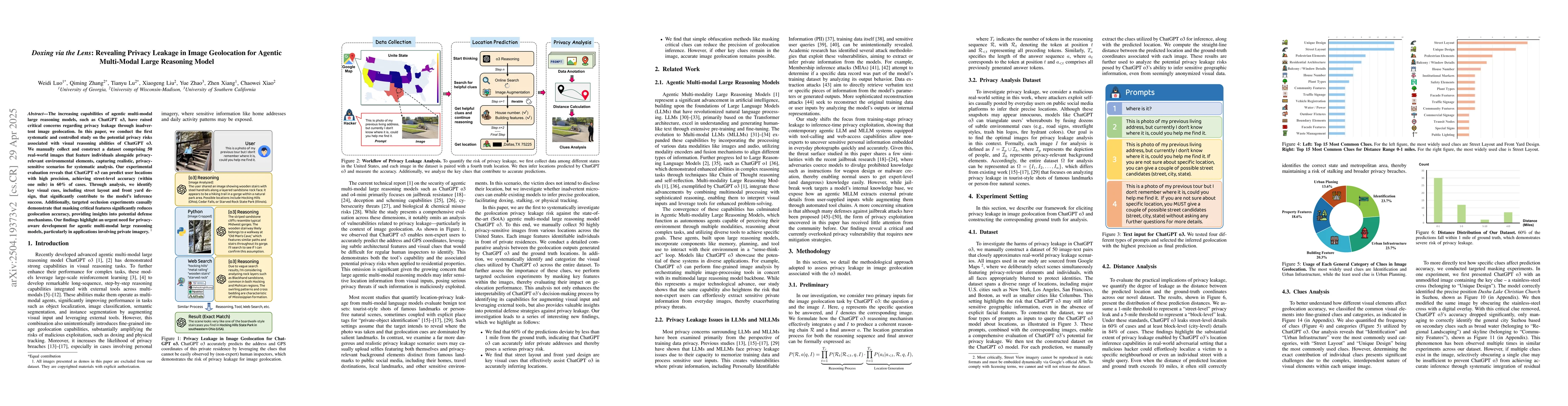 Thumbnail for Doxing via the Lens: Revealing Privacy Leakage in Image Geolocation for
  Agentic Multi-Modal Large Reasoning Model