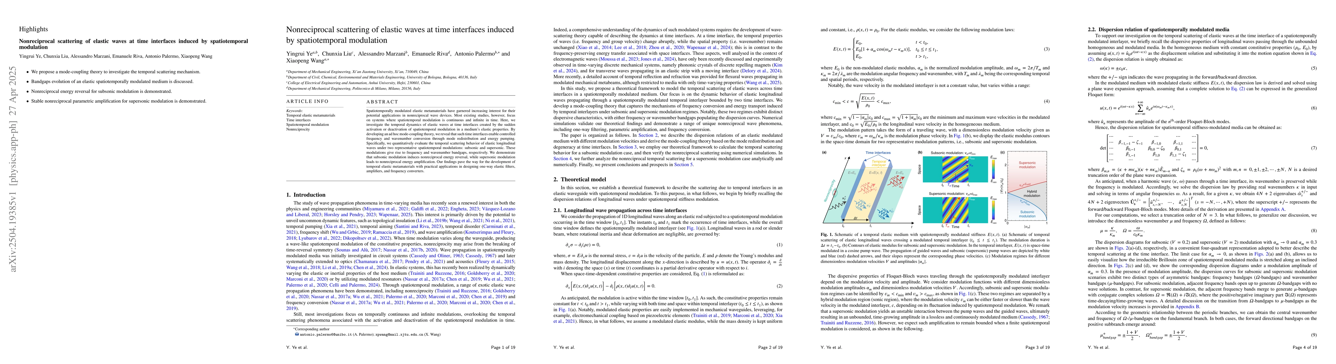 Thumbnail for Nonreciprocal scattering of elastic waves at time interfaces induced by
  spatiotemporal modulation