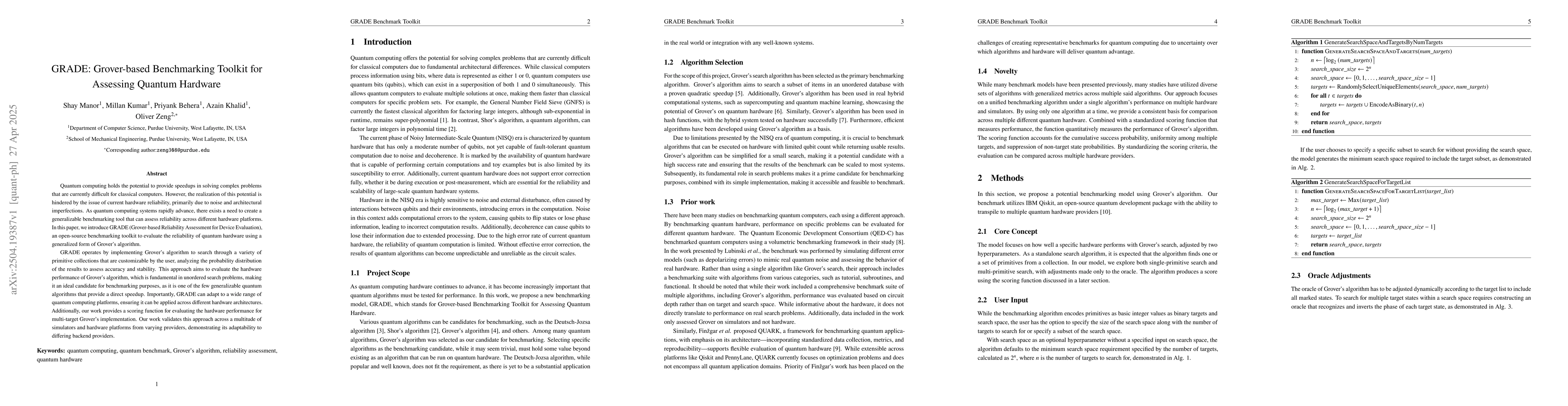 Thumbnail for GRADE: Grover-based Benchmarking Toolkit for Assessing Quantum Hardware