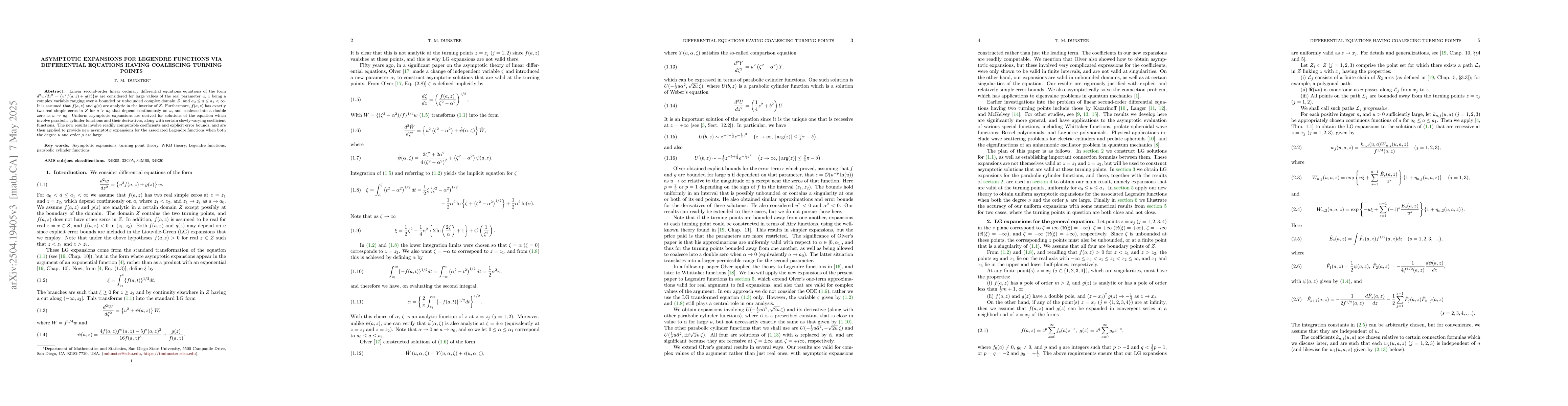 Thumbnail for Asymptotic expansions for Legendre functions via differential equations
  having coalescing turning points