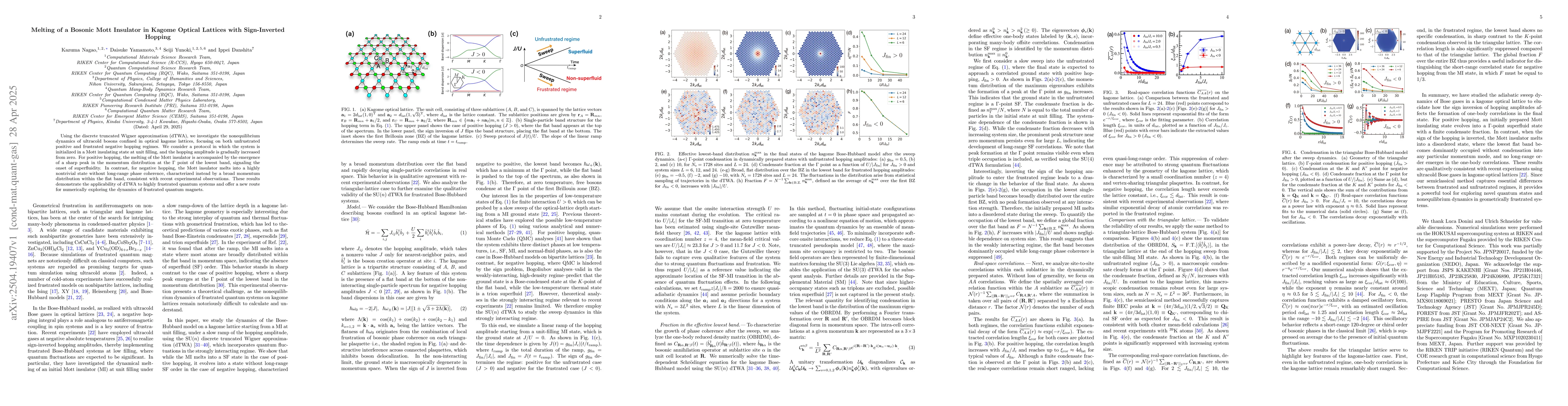Thumbnail for Melting of a Bosonic Mott Insulator in Kagome Optical Lattices with
  Sign-Inverted Hopping