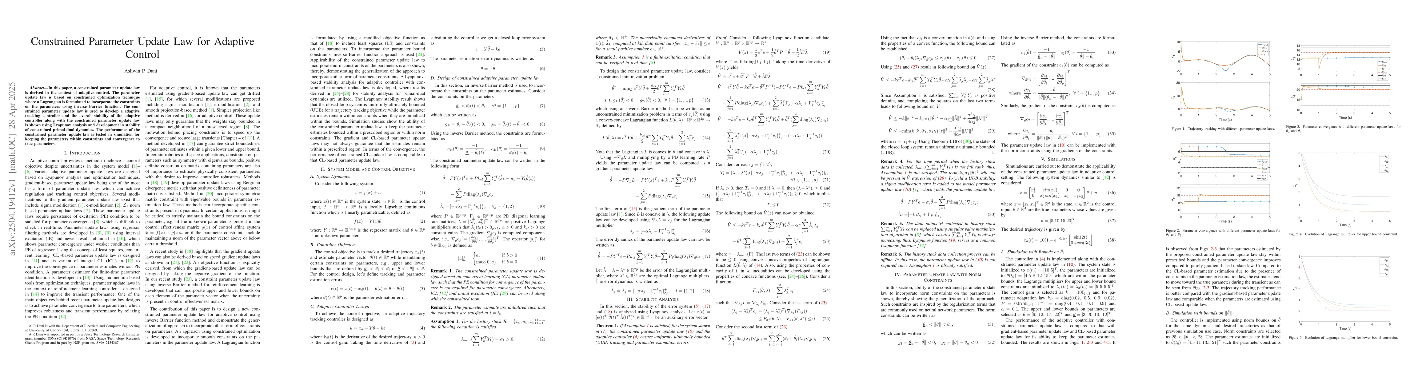 Thumbnail for Constrained Parameter Update Law for Adaptive Control